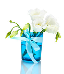 beautiful spring flowers in blue vase isolated on white
