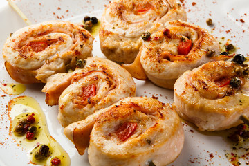 Grilled meat and vegetables