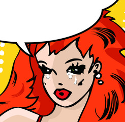 Vector illustration of a crying woman in a pop art/comic style.
