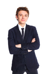 Teenage boy in a business suit