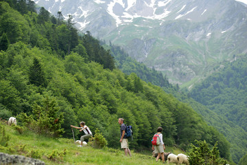 Fototapeta na wymiar Grupa turystów wspinaczka wzgórzu