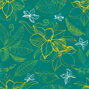Vector seamless floral pattern with leafs