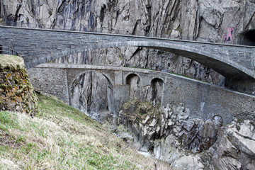 Devil's bridge at St. Gotthard pass, Switzerland. Alps. Europe