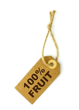 100% Fruit label with brown text