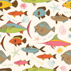 motley fishes seamless pattern