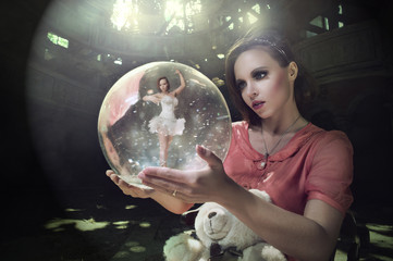 pensive girl dreams of ballet. Balerina in the ball with smoke © Aarrttuurr
