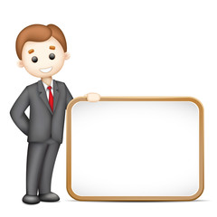 3d Business Man in Vector with Blank Board