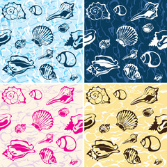seamless seashell background, marine vector pattern