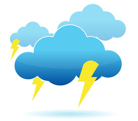 Thunder cloud and lightning illustration over white background