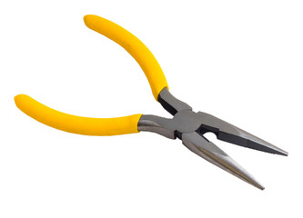 yellow pliers open isolated on white background (clipping path)