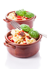 Pasta with cherry tomatoes and olives - isolated