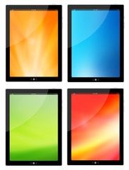 PC tablet and Orange,green,red,blue Collection background