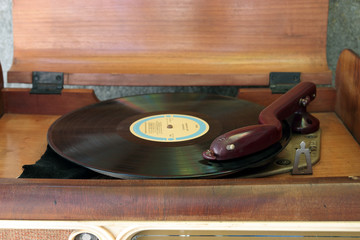 record player cabinet closeup