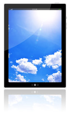 Blank digital PC tablet and blue sky background