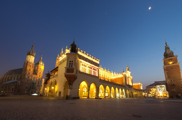 Fototapeta na wymiar Big panorama of Rynek Main Market Square by Night.,Krakow,Poland
