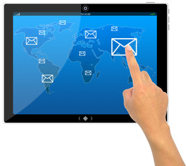 The best PC tablet computer and hand pushing a button on a touch