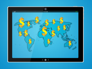 Tablet pc with world map  Business success