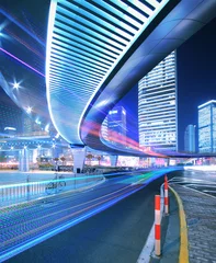  Megacity Highway at rainbow night with light trails in shanghai © Aania