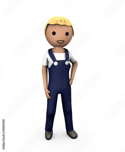 “3D Blue Collar Workman in Overalls on White” Stock photo and royalty