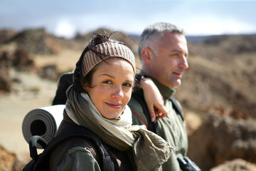 Couple hiking through the wilderness