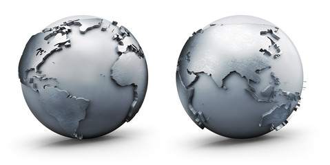 Metallic earth globe, isolated on white