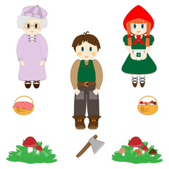 Set of characters from Little Red Riding Hood fairy tale