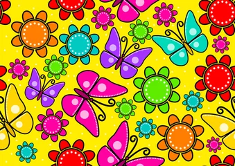 Foto auf Alu-Dibond Nahtloses Muster von Schmetterlingen und Blumen © rudall30