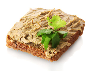 Fresh pate on bread isolated on white