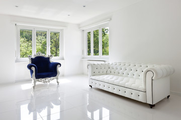 leather sofa, armchair classical, in white room
