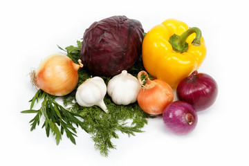 Healthy food. Fresh vegetables on a white background.