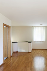 Fototapeta na wymiar new classic house, interior, empty room with wooden floor