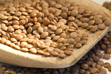 Lentil on a wooden spoon