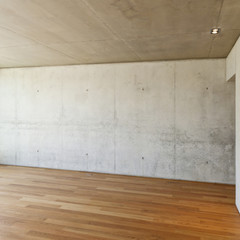modern house with hardwood floor, concrete wall
