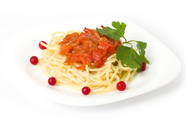 Tasty spaghetti with tomatoes and vegetable