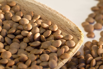 Lentil on a wooden spoon