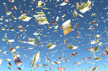 euro banknote rain