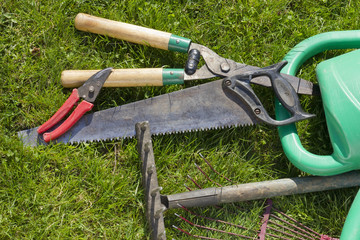 Used ​​old garden tools background