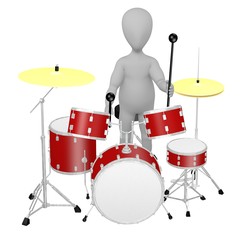 Fototapeta na wymiar 3d render of cartoon character with drumset