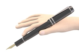 3d render of hand with pen
