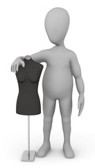 3d render of cartoon character with shop dummy