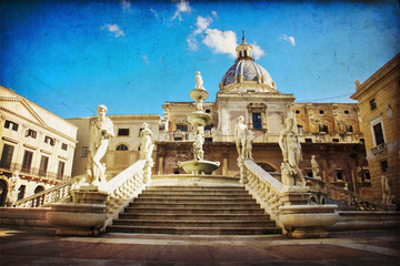 Fototapeta premium Piazza Pretoria - Palermo - old texture