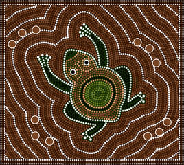 Illustration based on aboriginal style of dot painting depicting