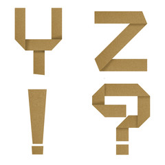 English alphabet Origami set made by grunge recycled paper