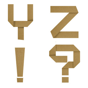English alphabet Origami set made by grunge recycled paper