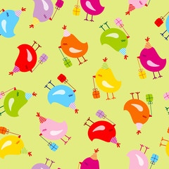 Obraz premium Seamless Pattern Birthday Birds Green Background