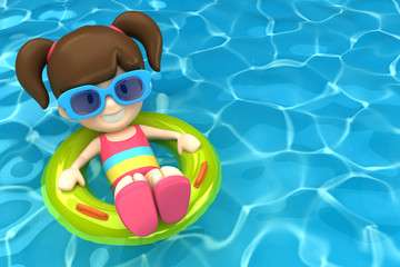 3d render of a kid floating with inflatable ring
