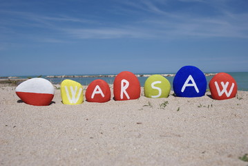 Warsaw, souvenir on colourful stones over the sand