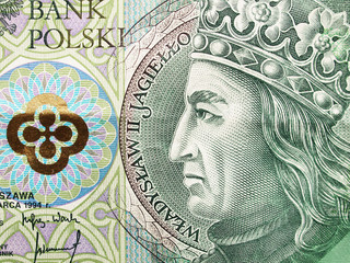 Extreme closeup of 100 zloty note. Polish currency