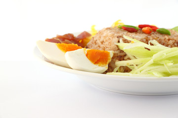 Part of steam rice mix shrimp paste with sweet pork and egg.