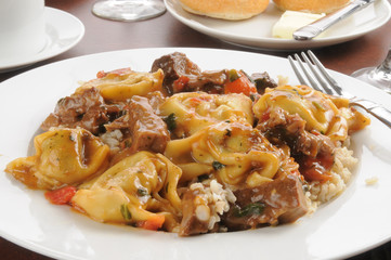 Braised beef and portabello mushroom tortellini